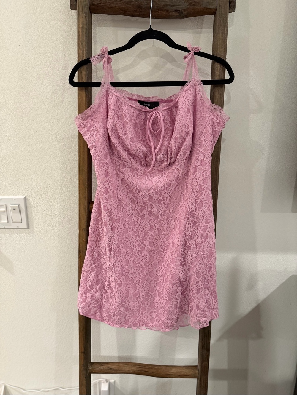 Forever 21 Pink Lace Tie-Shoulder Camisole Dress
